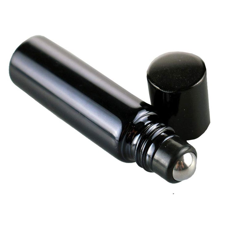 Teensery 10 Pcs 5ML Black Glass Roller Bottles Empty Essential Oil Roll-on Bottles Cosmetic Liquid Container with Metal Ball for Essential Oil, Perfume Oils and More - Image 1